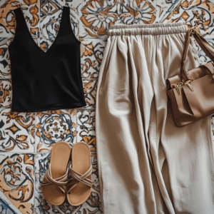 Chic Summer Outfit with Wide-Leg Trousers & Bodysuit